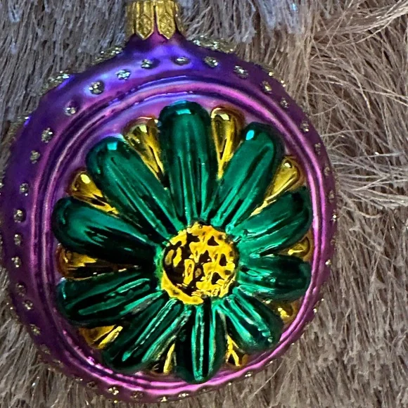 Christopher Radko? Purple and Green Floral Ornament Stunning! Vintage Glass - Picture 5 of 7
